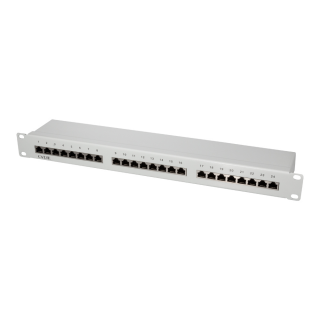 Cat.5e Patchpanel 24 Ports geschirmt, 19" Einbau, hellgrau